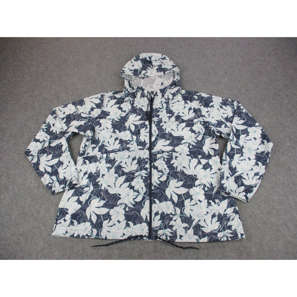 Columbia Jacket Womens 2XL Blue Floral Tropical Hooded Windbreaker Coat KL3013